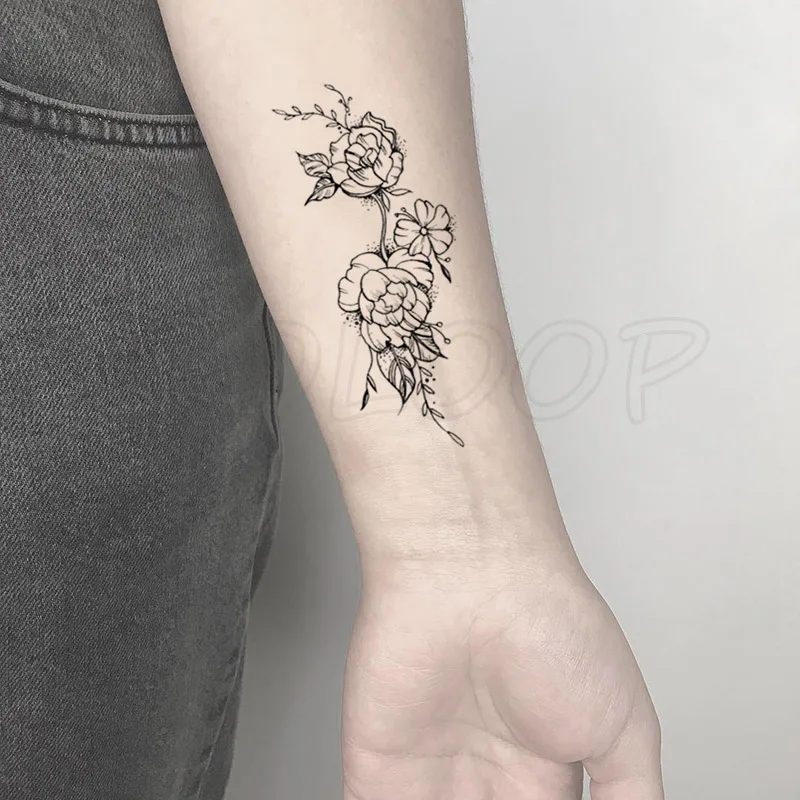

Waterproof Temporary Tattoo Stickers Black Rose Flower Plant Small Size Tatto Flash Tatoo Fake Tattoos for Man Kid Girl Women