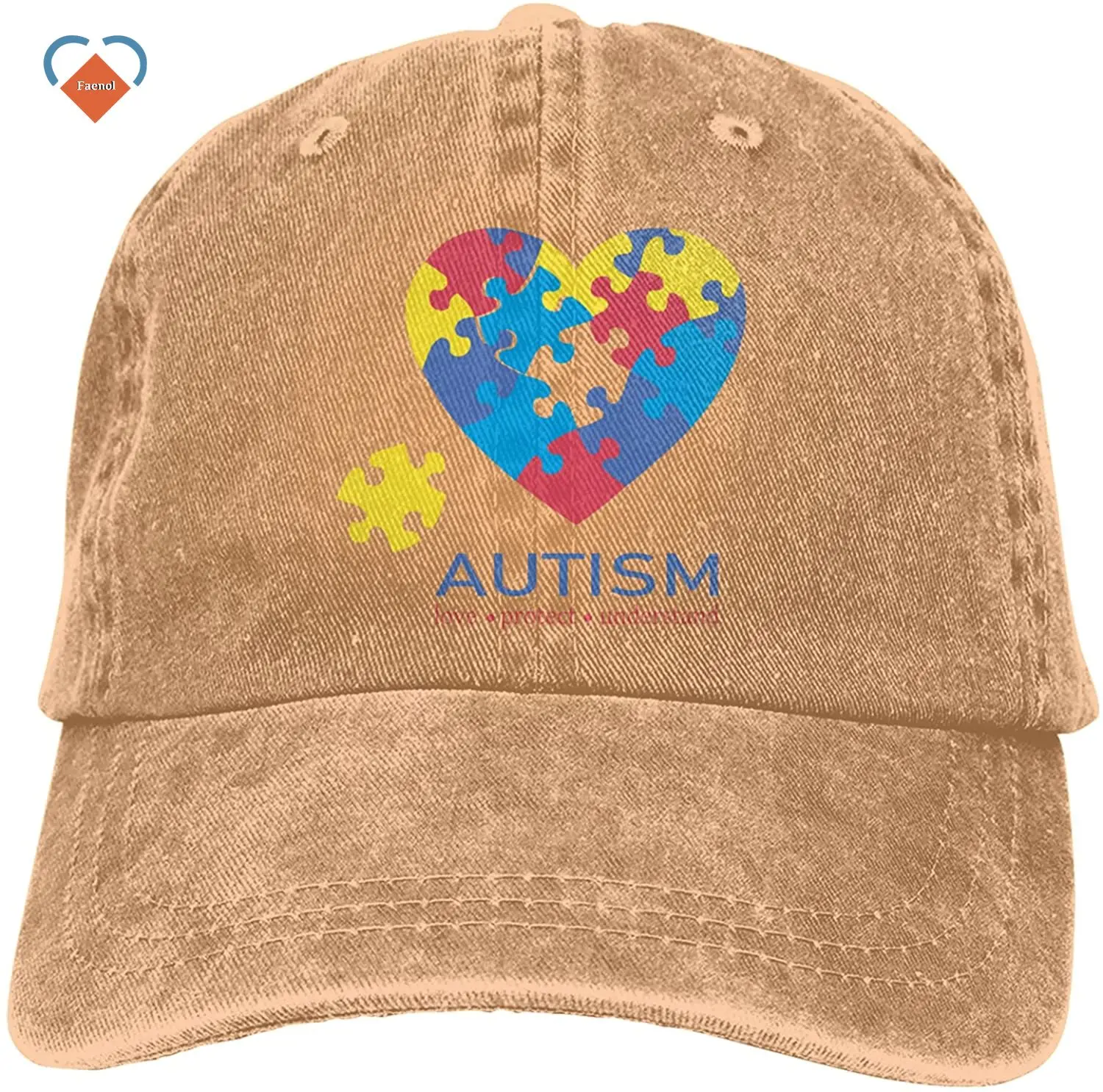 

Hat For Men Women Autism Awareness Heart Puzzle Men & Women Cap Adjustable Denim Cap Fashion Casquette