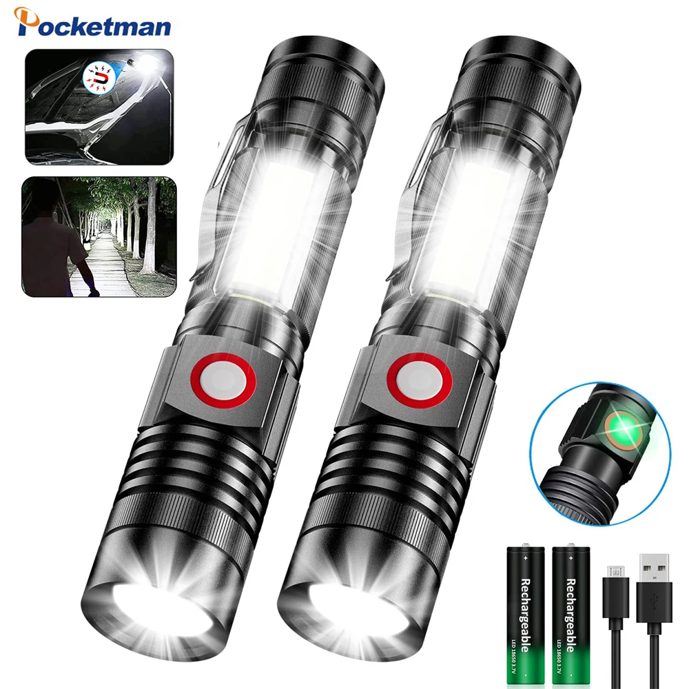 

Rechargeable Tactical Flashlight Magnetic Flashlamp With Side Light Super Bright Torch Lantern Waterproof For Emergency