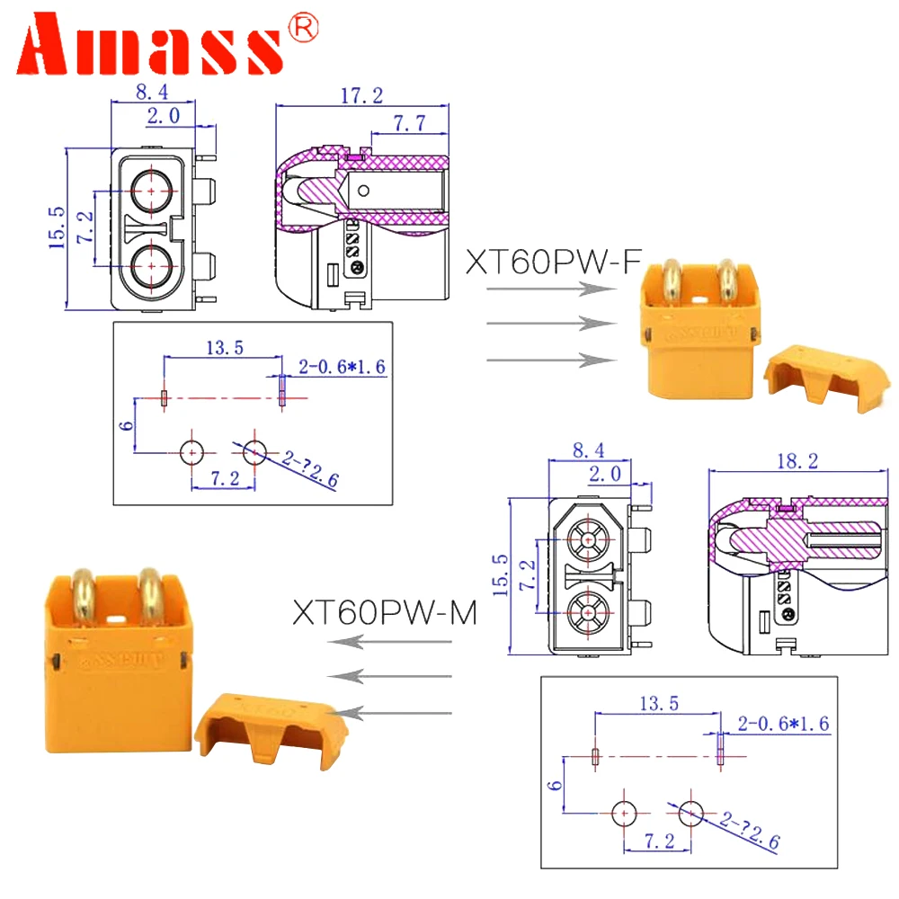 коннектор amass xt60pw xt60 pw золотой банан
