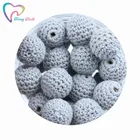 10 шт. серые круглые вязаные хлопковые деревянные шарики диаметром 16-20 мм для украшения своими руками, детские украшения Прорезыватель для зубов, ожерелье, игрушка