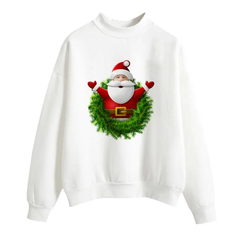 

Womens Cotton Sweatshirt Autumn Winter Soft Comfortable Long-sleeved O-Neck Santa Claus Christmas Tree Print Sweatshirt