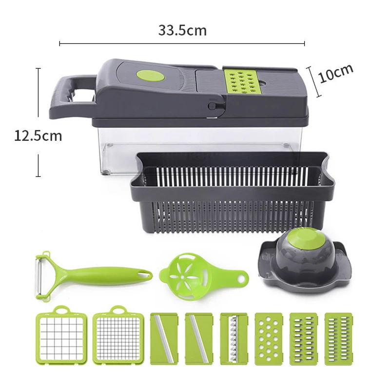 12 in1 Multifunctional Vegetable Cutter Kitchen Accessories Potato Grater Chopper Fruit Slicer Peeler with Drain basket Gadget | Дом и сад