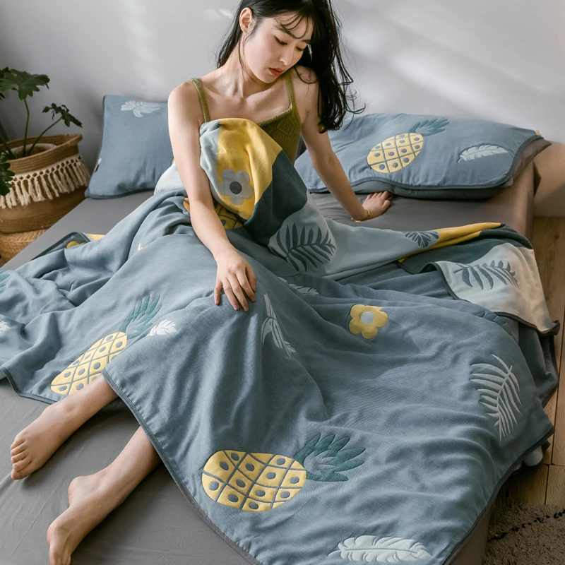 Lemon Quilts Thread Blanket Soft 6 Layer Gauze Summer Duvet 100% Cotton 150*200cm Bed Cover 2020 New Jacquard Bedspread 1pc | Дом и сад
