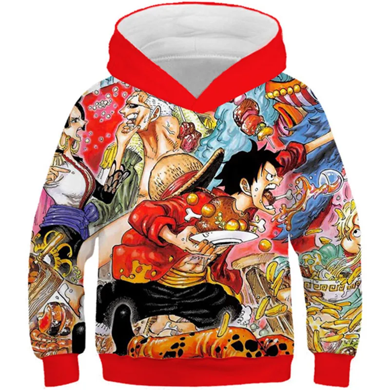 

4-13 Years Kids 3D Japanese Anime Hooded Sweatshirts One Piece Luffy Print Boys Girls Hoodies Children Pullovers Streetwear Tops