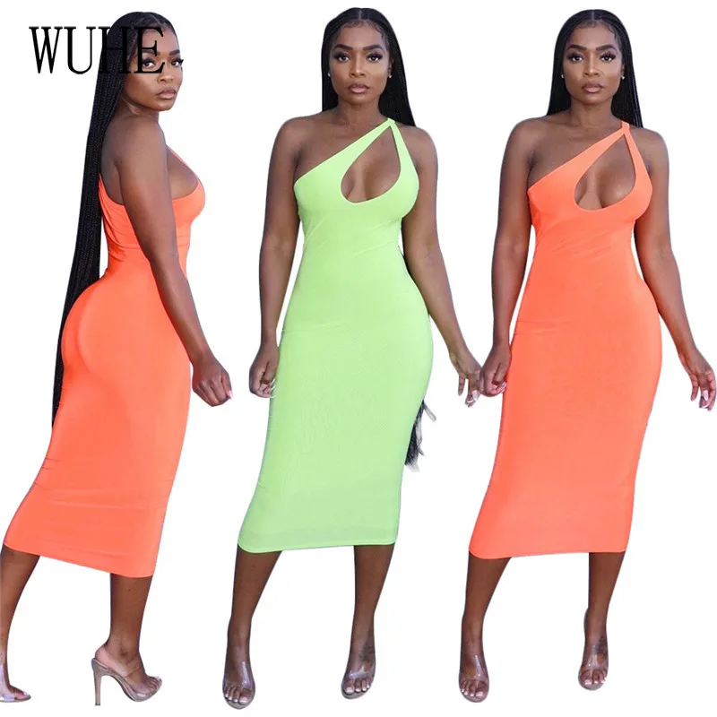 

Летнее женское платье WUHE с вырезами, однотонное Бандажное платье-футляр на одно плечо, Сексуальные клубные вечерние платья с открытой спино...