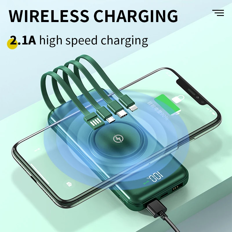 30000mah wireless charging power bank portable digital display charging external battery 4 usb power bank for iphone poverbank free global shipping