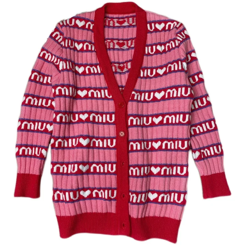 

Women 2021 Fashion Striped Letters Love Embroidery Knitted Cardigan Sweater Sweet V Neck Long Sleeve Female Outerwear Chic Tops