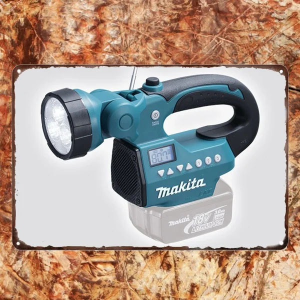 Makita Metal Tin Sign 18V Cordless Flashlight Radio Office Decor Removable Wall Stickers