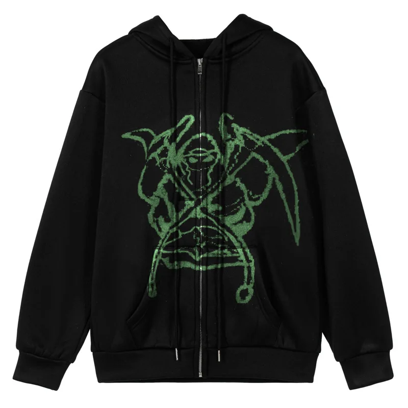

Black Brown Y2K Aesthetic Hoodies Women Vintage Zip Up Sweatshirt Winter Jacket Clothes Pockets Long Sleeve Hooded Pullovers