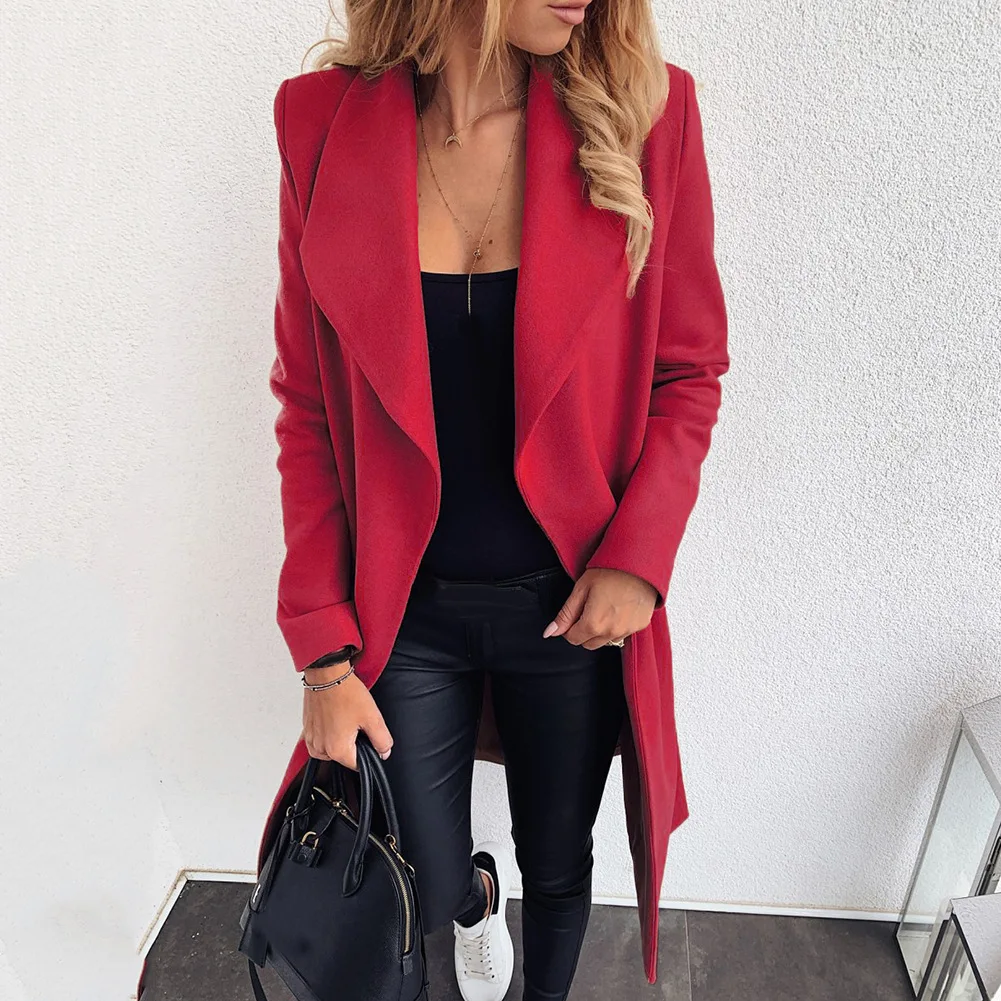 

Casual Women's Coat Fashion Solid Long Sleeve Coat Jacket Fashion Cardigan Open Stitch Street Wear Female Blend Coat Autumn