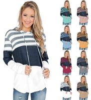 spot 2021 european and american fashion casual street long sleeved striped long sleeved hooded