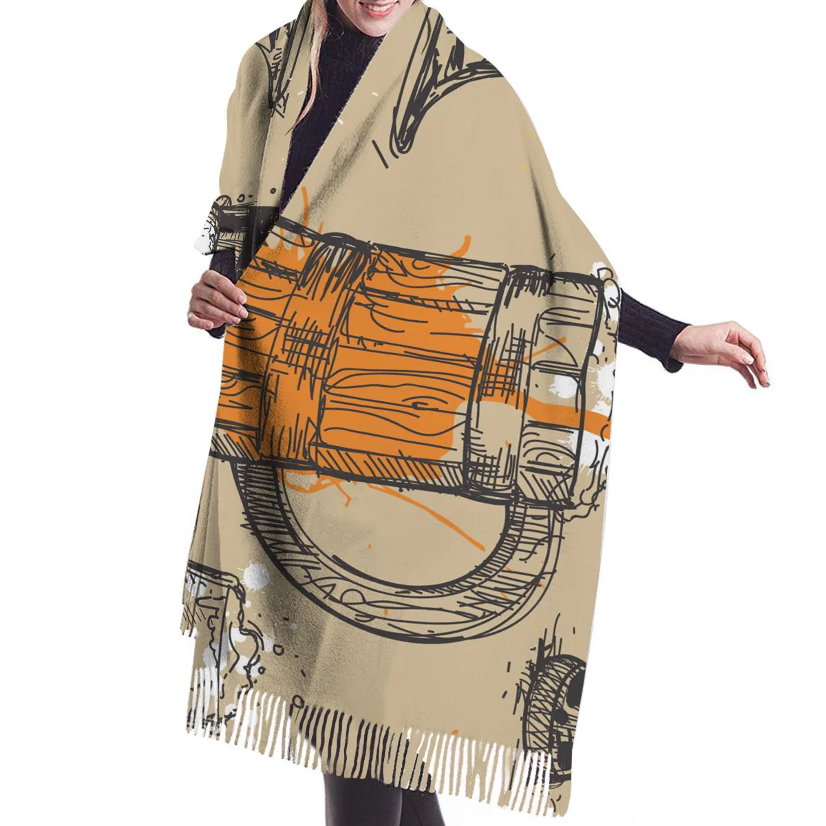 Женский кашемировый шарф осень зима хиджаб обертывание винтажный текст пивные