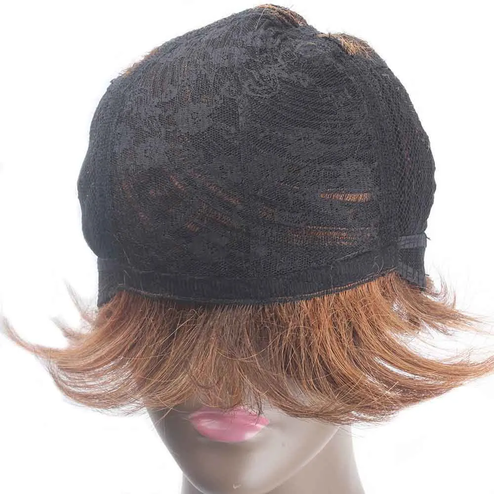 Короткие парики из человеческих волос с челкой боковая часть цвет коричневый