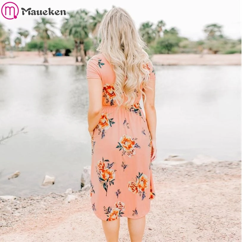 Модное платье с цветочным принтом женское повседневное пляжное коротким рукавом