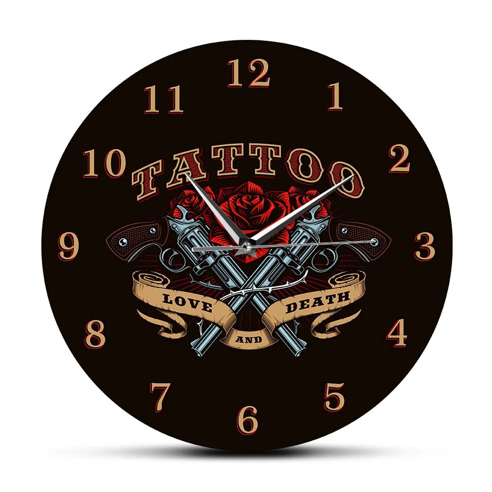 Часы настенные кварцевые бесшумные декоративные часы в виде пистолета и розы с