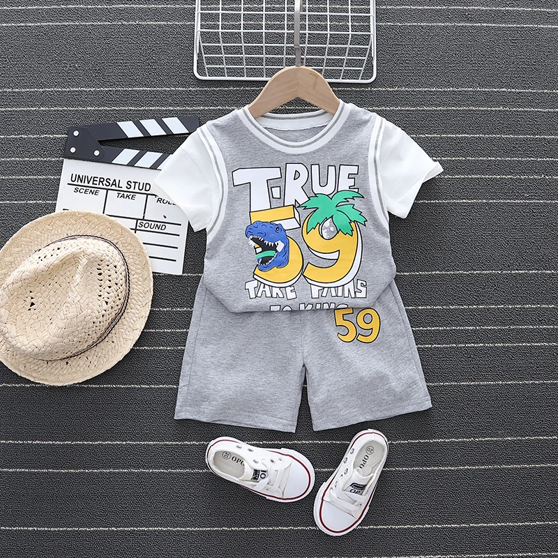 New Summer Toddler Children Casual Clothes Suit Baby Boys Cartoon Dinosaur T-Shirts Shorts 2Pcs/sets Cotton Infant Tracksuits