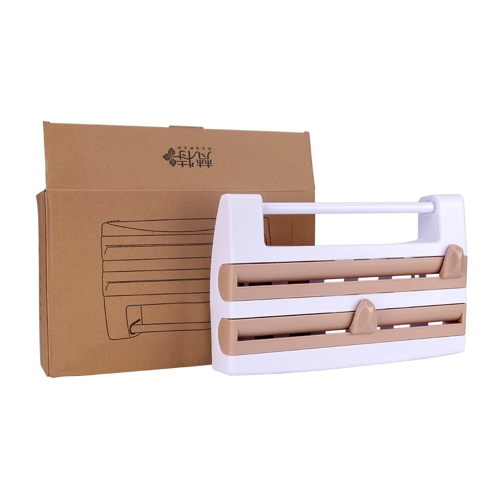 

4 In 1 Kitchen Organizer Paper Towel Holder Cling Film Cutting Holder Sauce Bottle Tin Foil Paper Storage Rack Kitchen Shelf