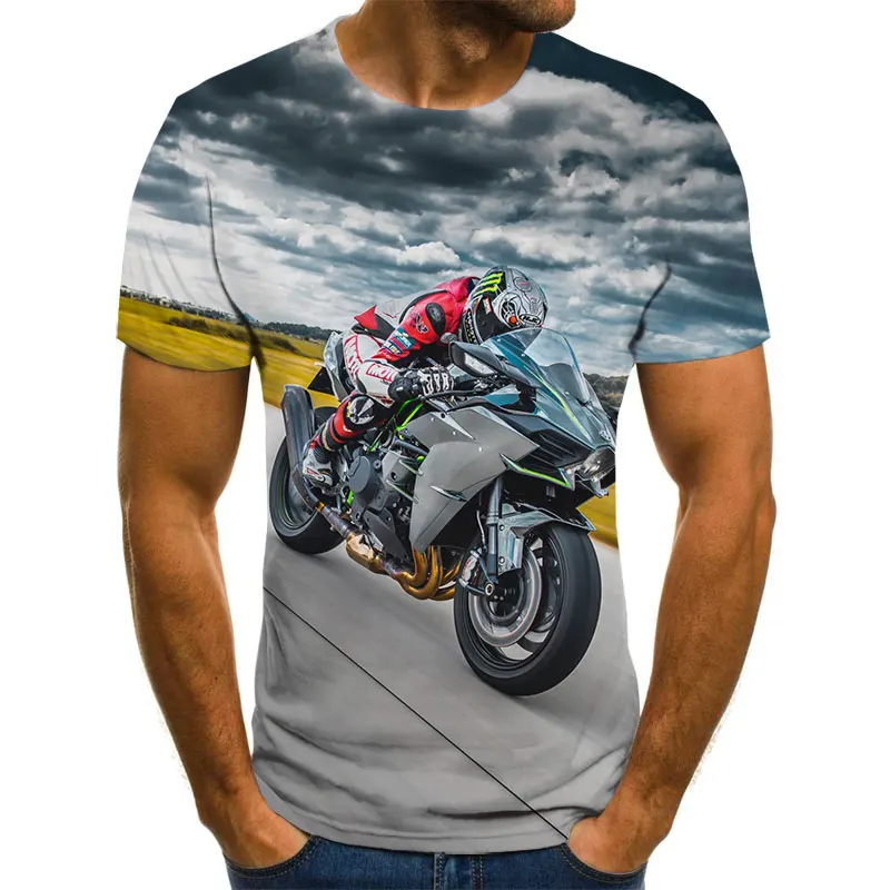 

2021 Hot Sale Heavy Metal Motorcycle Men's T-shirts 3D Printing Street Racing Team Summer Short Sleeve Harajuku Youth Top