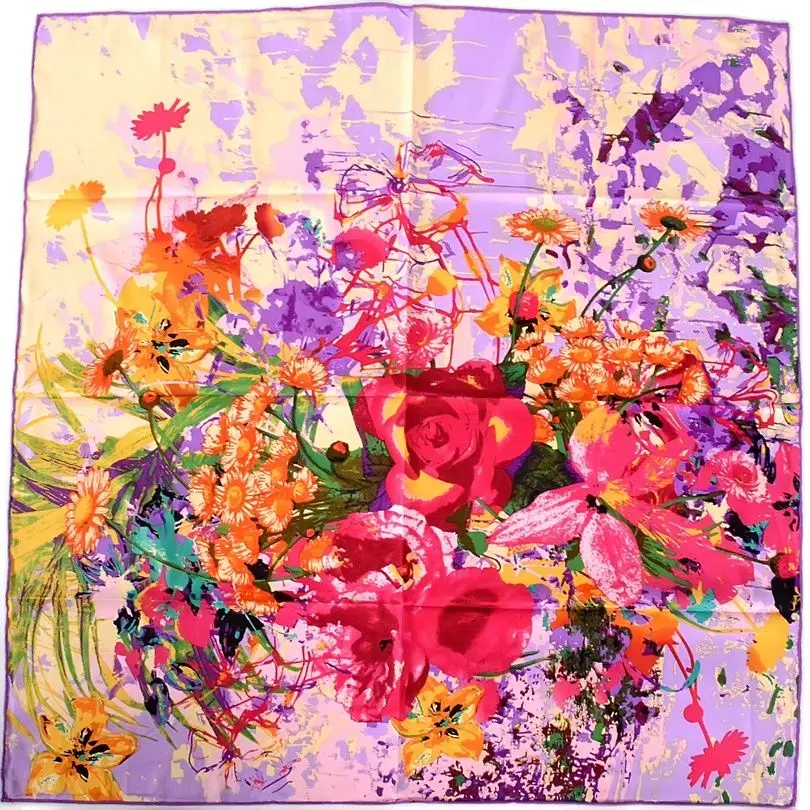 Женский саржевый квадратный шарф [BYSIFA] фиолетовые шарфы с цветочным узором