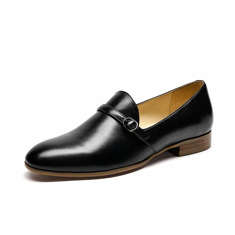 Black BeauToday Loafers Women Genuine Cow Leather Round Toe Buckle Ladies Slip-On Casual Flat Shoes Handmade 27159 - Цвет: Black