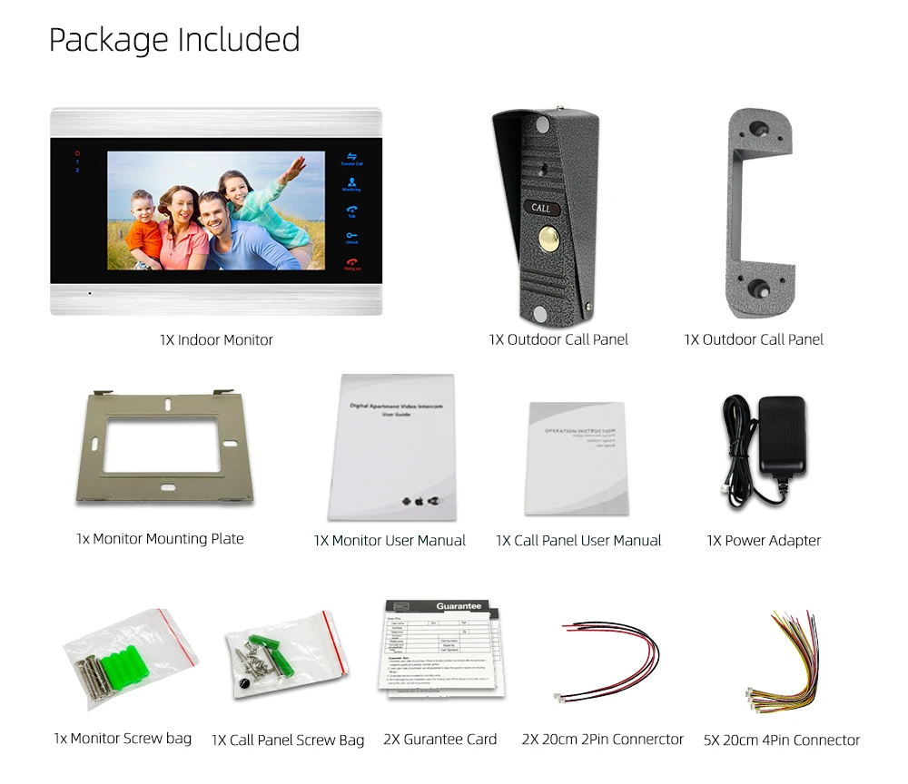 Проводная видеодомофонная система высокого разрешения 7 дюймов TFT с