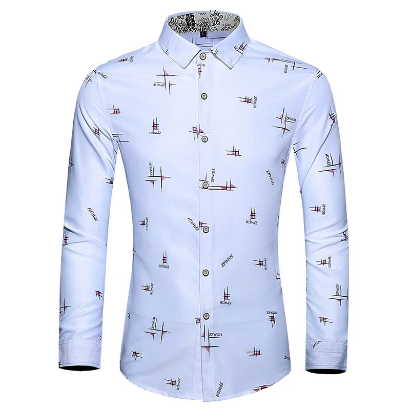 Рубашка мужская с длинным рукавом повседневная цветочным принтом для деловых