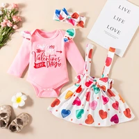 0 18m valentines days baby girls 3pcs clothes sets letter romper tops love colorful heart printed suspender skirts