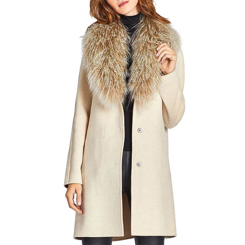 FURSARCAR новая однотонная женская шуба из натурального меха Роскошная Шуба овчины с