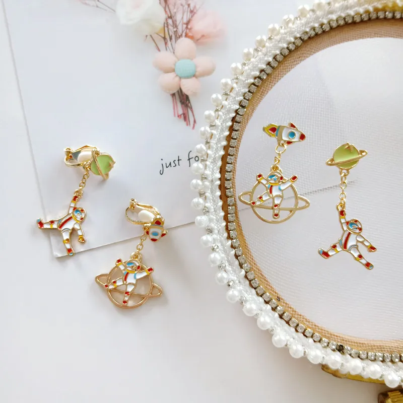 XQ новые женские серьги из сплава асимметричный космический корабль длинные с