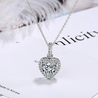 valentine day gift 925 sterling silver jewelry shiny cz zircon love heart shape pendant necklace for women gift collares bijoux