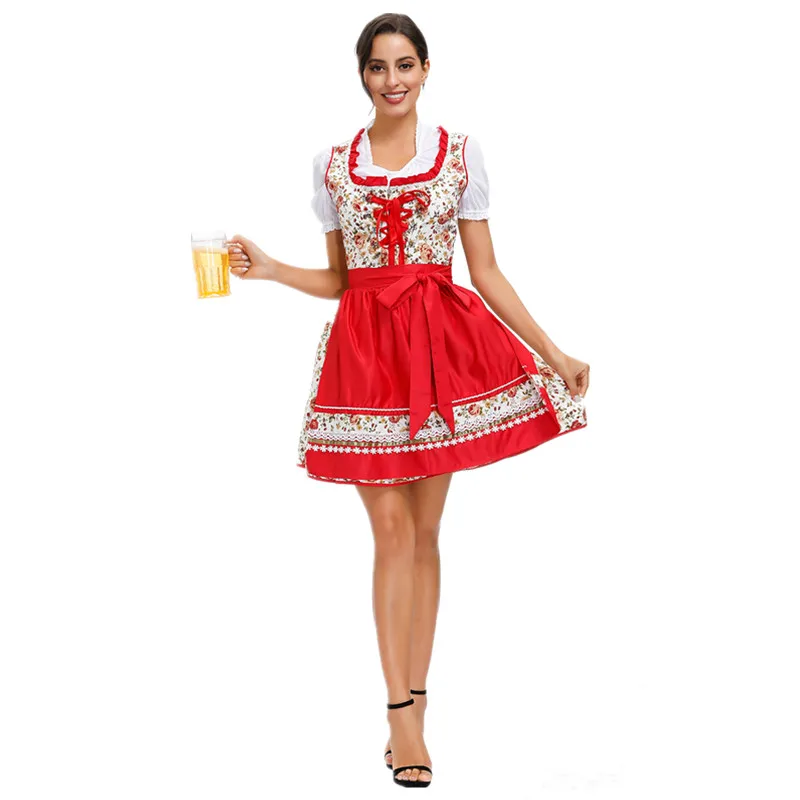 Новинка женское платье с красным цветочным узором на Октоберфест дирндл