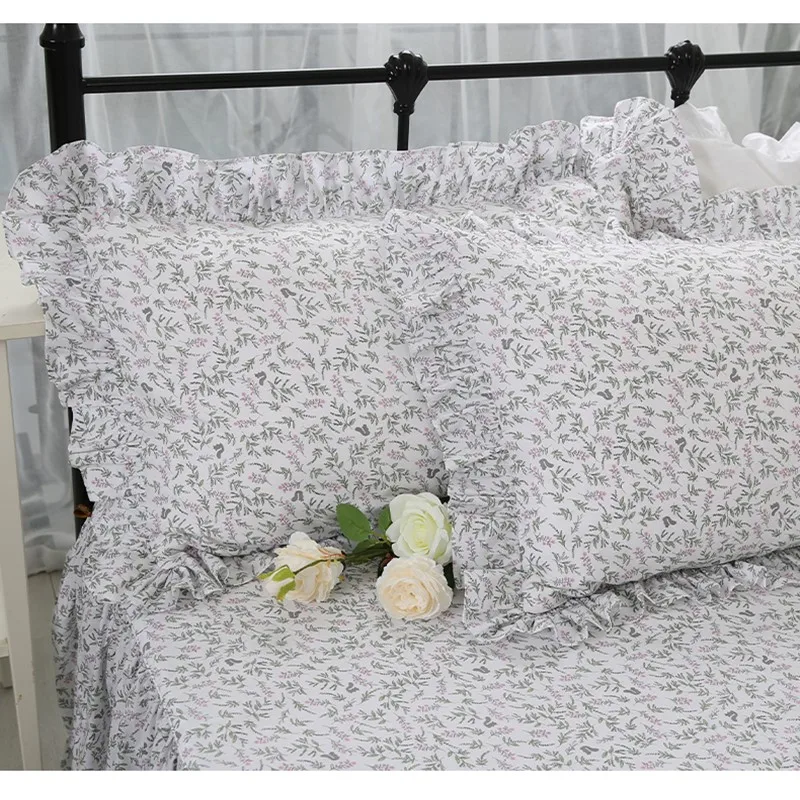 

100% pure cotton pastoral floral pillowcase ruffles lotus lace embroidery no zipper envelope pillow sham 2pcs free shipping YYX