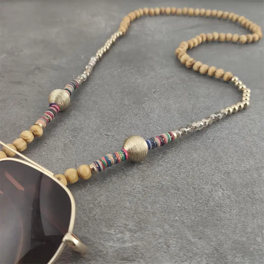 Коричнево-золотистые новые женские очки с деревянными бусинами солнцезащитные