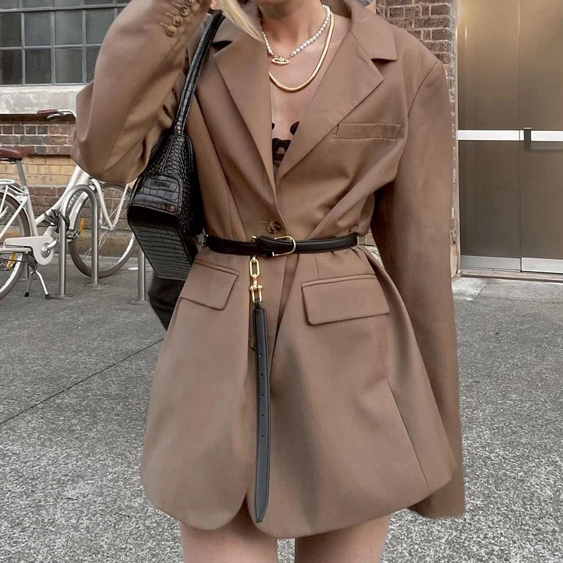 

Kayotuas Blazers Office Ladies Casual Business Lapel Formal Work Female Long Sleeve Cardigan Suit Outwear Khaki Clothing