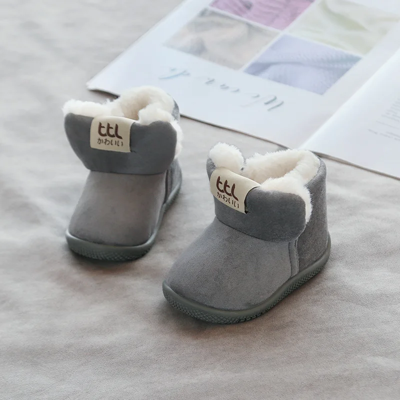 Winter New Children's Shoes Soft Bottom Baby Boots Toddler Shoes Padded Warm 1-4 Years Old Baby Shoes Non-slip Comfortable - Цвет: Серый