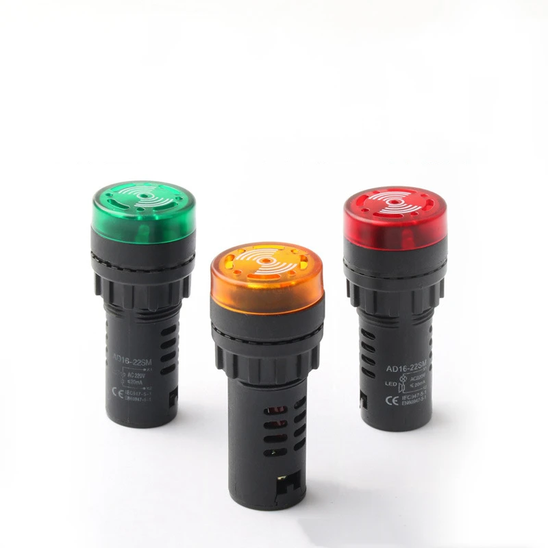 Зуммер 22 мм флэш-светодиодный световой индикатор тревоги сигнальная лампа Flashmetal зуммер DC12V DC24V AC 220V прерывистый звук AD16-22SM