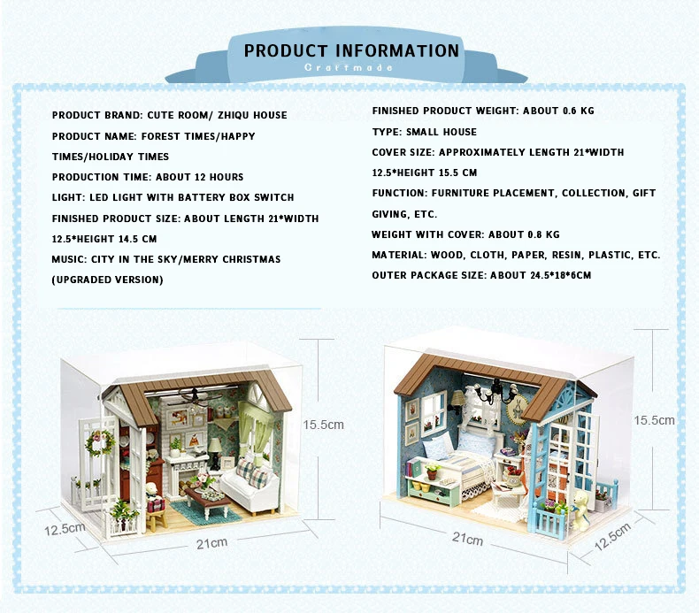 

FEOOE Fun House Diy Hand-made Assembled Model House Holiday Time Blue Time Beautiful Barbie Doll House Toys for Children ZQW