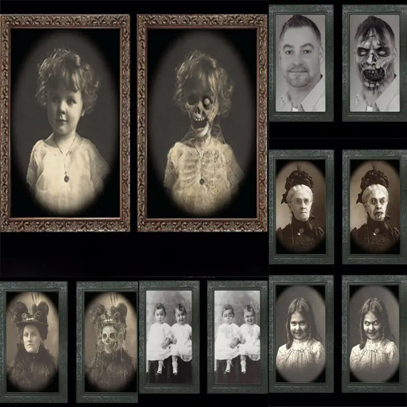 Фоторамка с изображением ужасов, линзовидная, 3D, для изменения лица, фоторамка, страшный портрет, хэллоуинская страшилка, праздничное украшение для вечеринок, реквизит