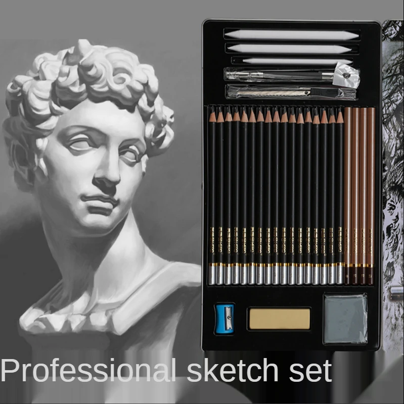 

Hb 2b 4b Sketch Charcoal Set Iron Box for Beginners Professional Drawing Examination Essential Art Supplies Wholesale