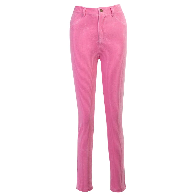 

2021 Fashion Casual High Waist Streetwear Autumn Winter Solid Trousers Women Sexy Corduroy Knitted Cotton Straight Pants Women