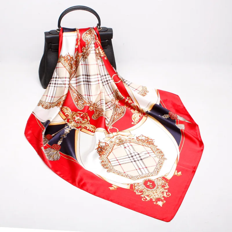 

2021 Women Raising New Headband Handbag Soft Bandana ashion Ladies Silk Square Scarf 90x90cm Neck Bandana