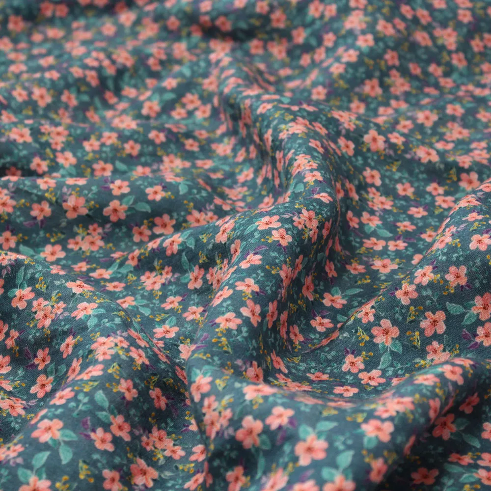 

one meter High quality flax tissu Pink little broken flower printing tissus Dress Gown shirt fabric