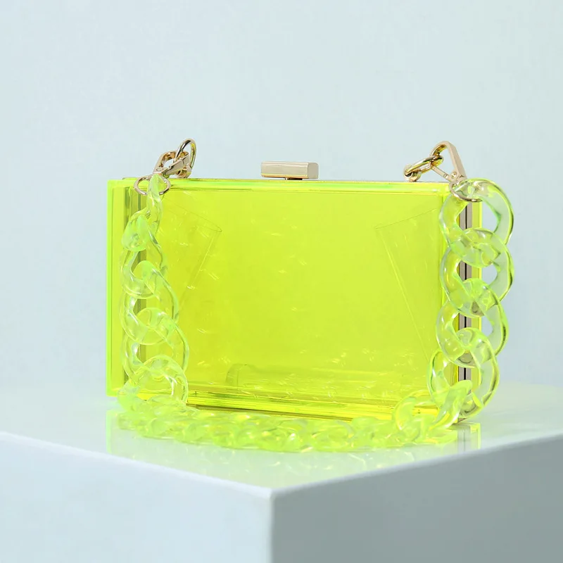 

Clear Acrylic box Handbags Women Transparent Color Small Square Crossbody Bag Female Acrylic Chain Evening Bag Wholesale