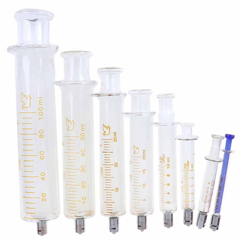 

1ml 2ml 5ml 10ml 20ml 30ml 50ml 100ml Glass Syringe Luer Lock Head Reusable Glass Injector Syringe