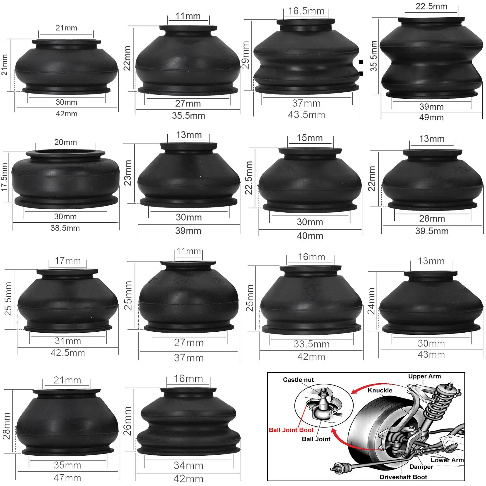 

14x Multipack Universal Car Suspension Steering Ball Joint Rubber Dust Boot Cover Track Tie Turn Rods Ends Set Parts Accessories