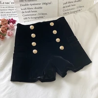 autumn and winter korean fashion double breasted high waist gold velvet wide leg shorts a line black casual trousers female