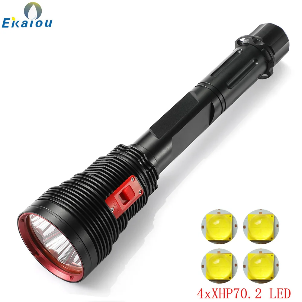 New High Brightness Professional Diving Flashlight 4xXHP70.2 LED Waterproof Submarine Light 200M Diver Torch for 3x26650 Battery