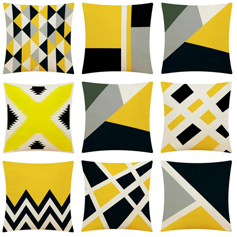 

Yellow Geometry Cushion Cover Yellow 45x45cm Pillowcase Polyester Decorative Cushions For Sofa Home Decoration Pillowcover