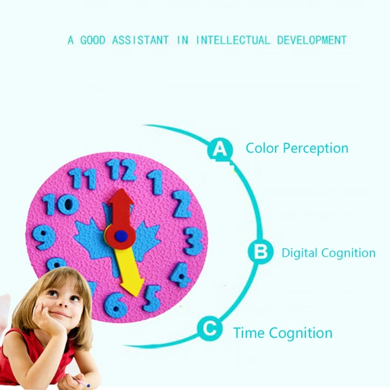 

Sensory Fidget Toy EVA DIY Learning Puzzle Colorful Clock Brain Developmental Clock Toy Time Teaching Board Baby 3+